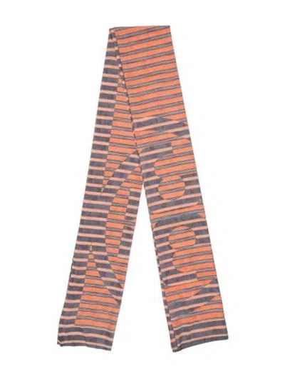 Pre-owned Tory Burch Silk Striped Scarf In Orange