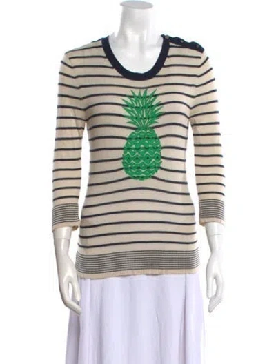 Pre-owned Tory Burch Silk Striped Sweater In Blue