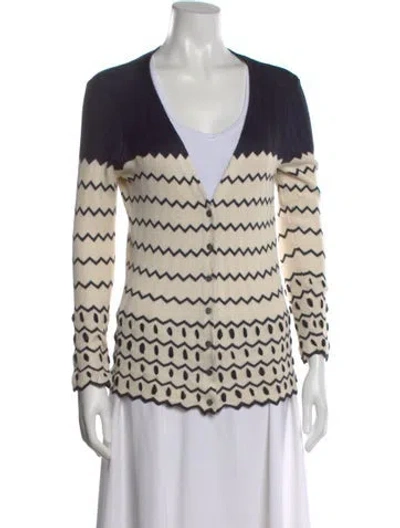 Pre-owned Tory Burch Silk Striped Sweater In Neutral