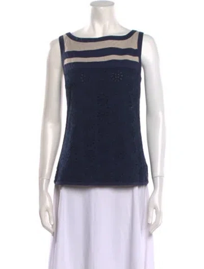 Pre-owned Tory Burch Silk Striped Top In Blue