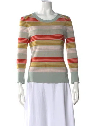 Pre-owned Tory Burch Silk Striped Top In Green