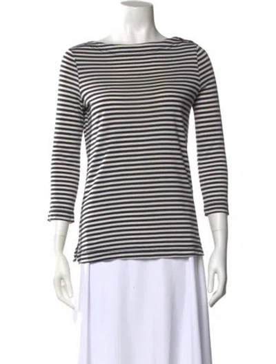 Pre-owned Tory Burch Silk Striped T-shirt In Black