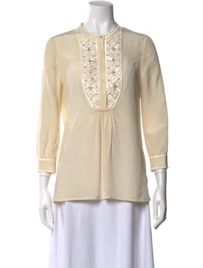 Pre-owned Tory Burch Silk Three-quarter Sleeve Blouse In Neutral