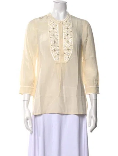 Pre-owned Tory Burch Silk Three-quarter Sleeve Blouse In Neutrals
