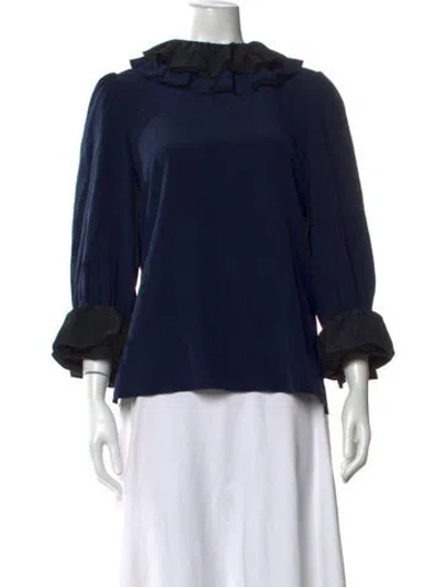 Pre-owned Tory Burch Silk Three-quarter Sleeve Blouse W/ Tags In Blue