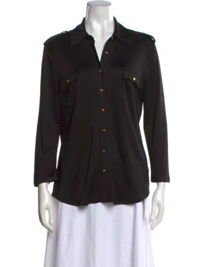 Pre-owned Tory Burch Silk Three-quarter Sleeve Button-up Top In Black
