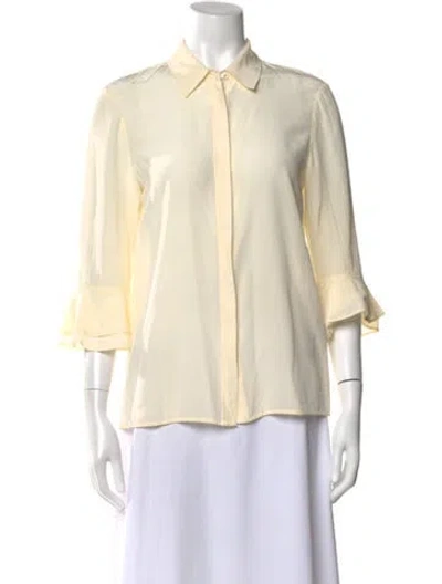 Pre-owned Tory Burch Silk Three-quarter Sleeve Button-up Top In Neutral