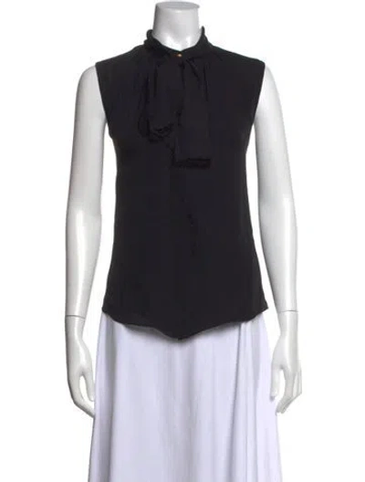 Pre-owned Tory Burch Silk Tie Neck Blouse In Black