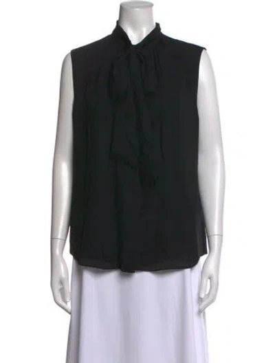 Pre-owned Tory Burch Silk Tie Neck Blouse In Black