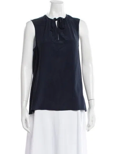 Pre-owned Tory Burch Silk Tie Neck Blouse In Blue
