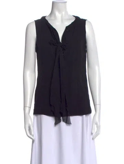 Pre-owned Tory Burch Silk Tie Neck Blouse In Blue