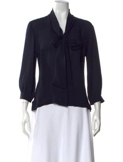 Pre-owned Tory Burch Silk Tie Neck Blouse In Blue