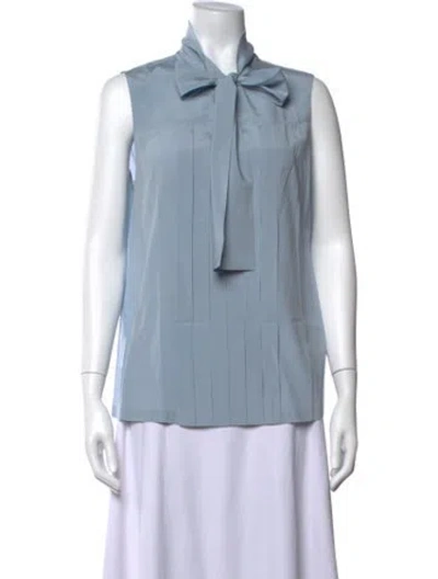 Pre-owned Tory Burch Silk Tie Neck Blouse In Blue