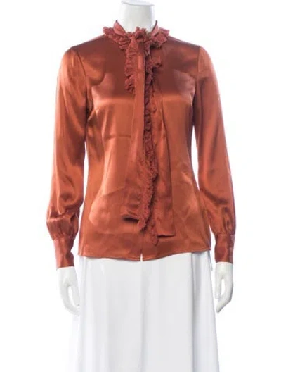 Pre-owned Tory Burch Silk Tie Neck Blouse In Brown