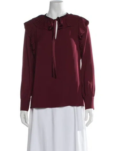 Pre-owned Tory Burch Silk Tie Neck Blouse In Burgundy