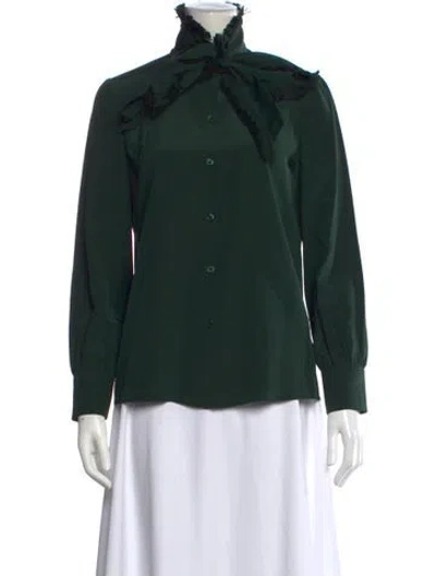 Pre-owned Tory Burch Silk Tie Neck Blouse In Green
