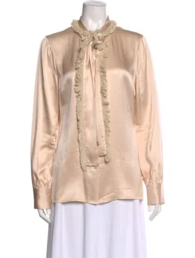 Pre-owned Tory Burch Silk Tie Neck Blouse In Neutral