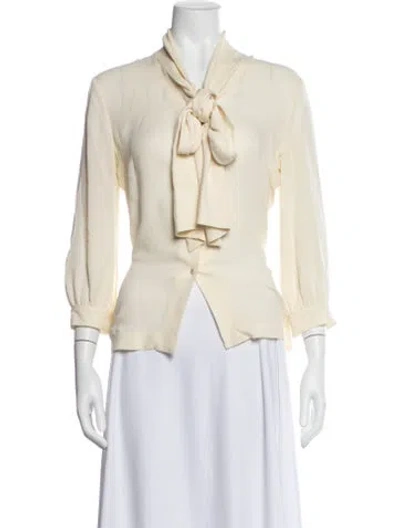 Pre-owned Tory Burch Silk Tie Neck Blouse In Neutral