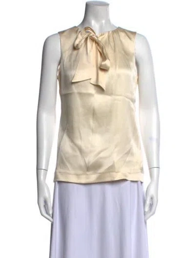 Pre-owned Tory Burch Silk Tie Neck Blouse In Neutral