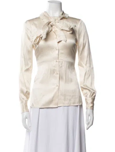 Pre-owned Tory Burch Silk Tie Neck Blouse In Neutrals