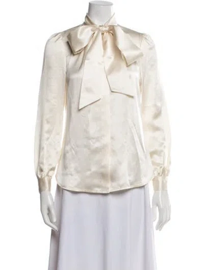 Pre-owned Tory Burch Silk Tie Neck Blouse In Neutrals