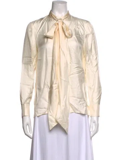 Pre-owned Tory Burch Silk Tie Neck Blouse In Neutrals