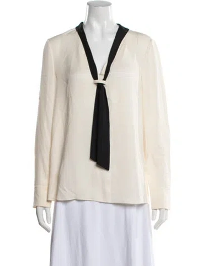 Pre-owned Tory Burch Silk Tie Neck Blouse In Neutrals