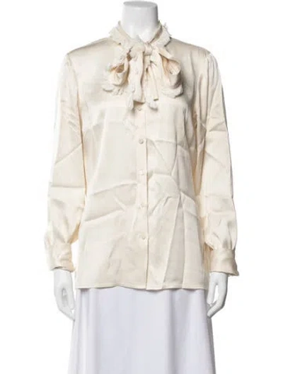 Pre-owned Tory Burch Silk Tie Neck Blouse In Neutrals