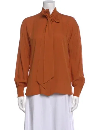 Pre-owned Tory Burch Silk Tie Neck Blouse In Orange
