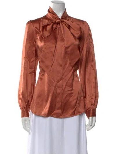 Pre-owned Tory Burch Silk Tie Neck Blouse In Orange