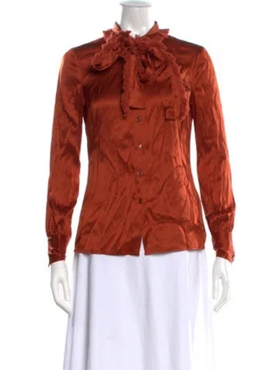 Pre-owned Tory Burch Silk Tie Neck Blouse In Orange