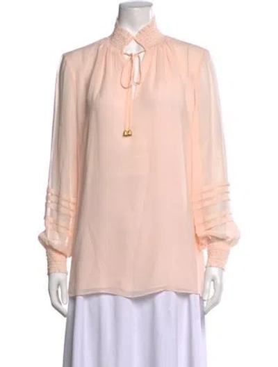 Pre-owned Tory Burch Silk Tie Neck Blouse In Pink