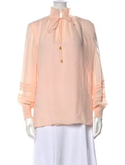 Pre-owned Tory Burch Silk Tie Neck Blouse In Pink