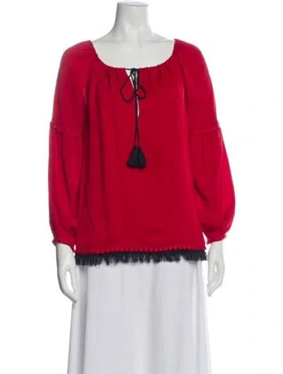 Pre-owned Tory Burch Silk Tie Neck Blouse In Red