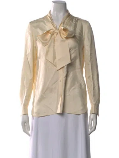 Pre-owned Tory Burch Silk Tie Neck Blouse W/ Tags In Neutral