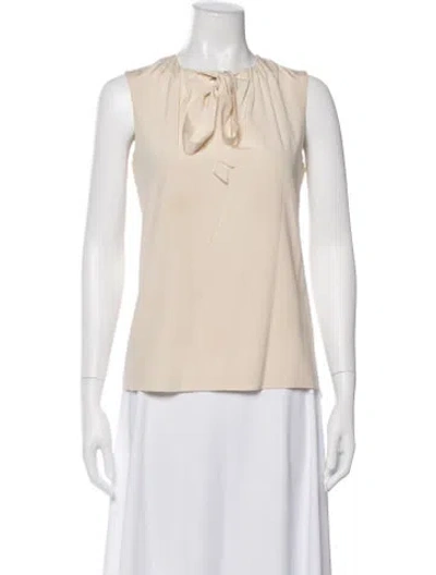 Pre-owned Tory Burch Silk Tie Neck Blouse In White