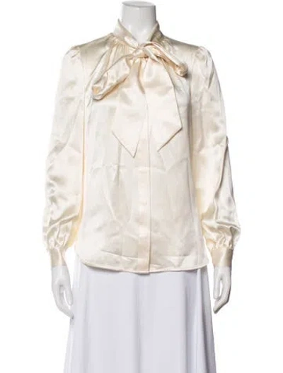 Pre-owned Tory Burch Silk Tie Neck Blouse In White