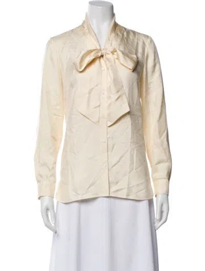 Pre-owned Tory Burch Silk Tie Neck Blouse In Yellow