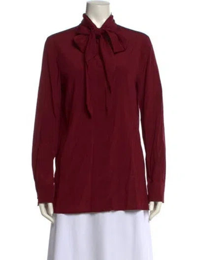 Pre-owned Tory Burch Silk Tie Neck Polo In Red