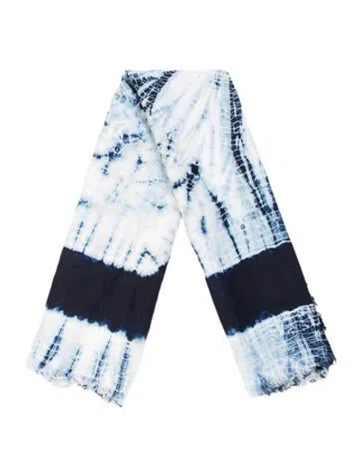 Pre-owned Tory Burch Silk Tie-dye Print Scarf In Blue