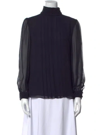 Pre-owned Tory Burch Silk Turtleneck Blouse In Blue