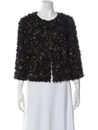 Pre-owned Tory Burch Silk Tweed Pattern Evening Jacket In Black
