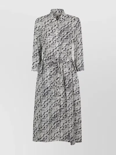 Tory Burch Silk Twill Midi Dress With Printed Pattern In Black
