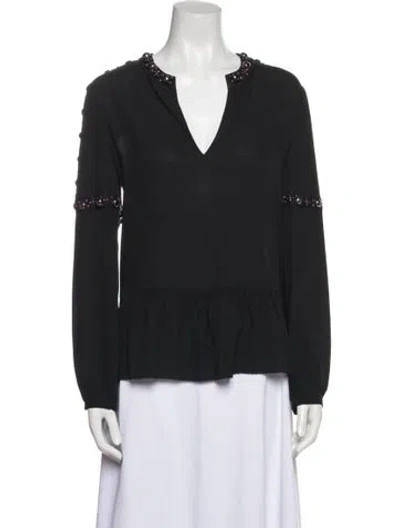 Pre-owned Tory Burch Silk V-neck Blouse In Black