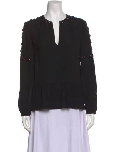 Pre-owned Tory Burch Silk V-neck Blouse In Black