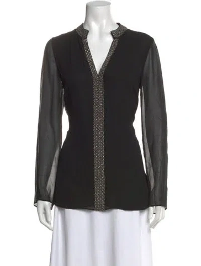 Pre-owned Tory Burch Silk V-neck Blouse In Black