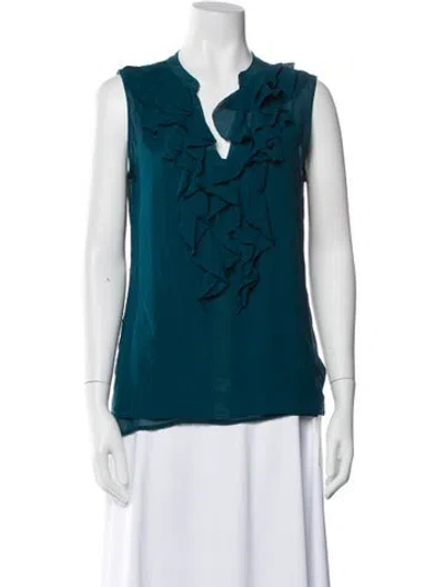 Pre-owned Tory Burch Silk V-neck Blouse In Blue