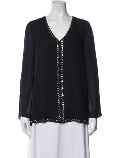 Pre-owned Tory Burch Silk V-neck Blouse In Blue