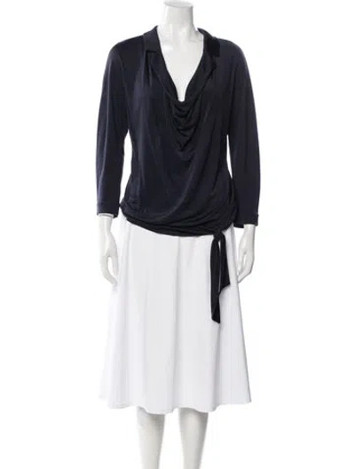 Pre-owned Tory Burch Silk V-neck Blouse In Blue