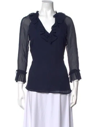Pre-owned Tory Burch Silk V-neck Blouse In Blue